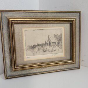 Vintage Etching of an Old Barn Signed and Numbered